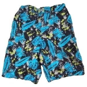 Cherokee Boys Swim Trunks Blue Black Size Large Surfboard Skull Swim Trunks